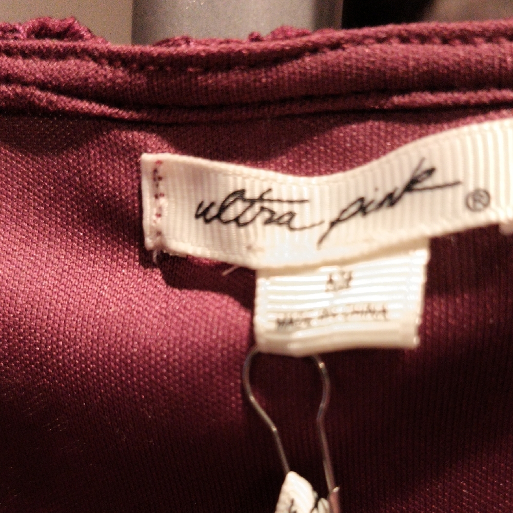 FINAL PRICE NWT Ultra Pink Deep Burgundy Crocheted Laced Blouse